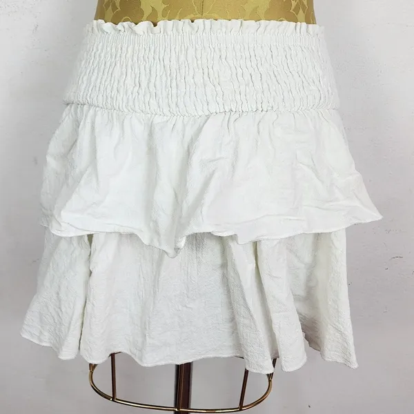 Saia Off White Babados Algodão Brechó Cós Lastex Elástico