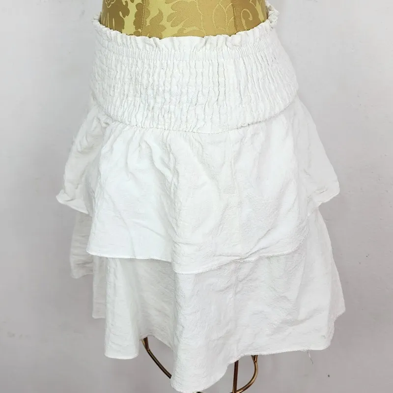 Saia Off White Babados Algodão Brechó Cós Lastex Elástico