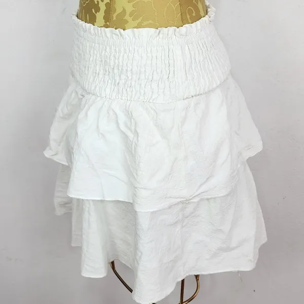Saia Off White Babados Algodão Brechó Cós Lastex Elástico