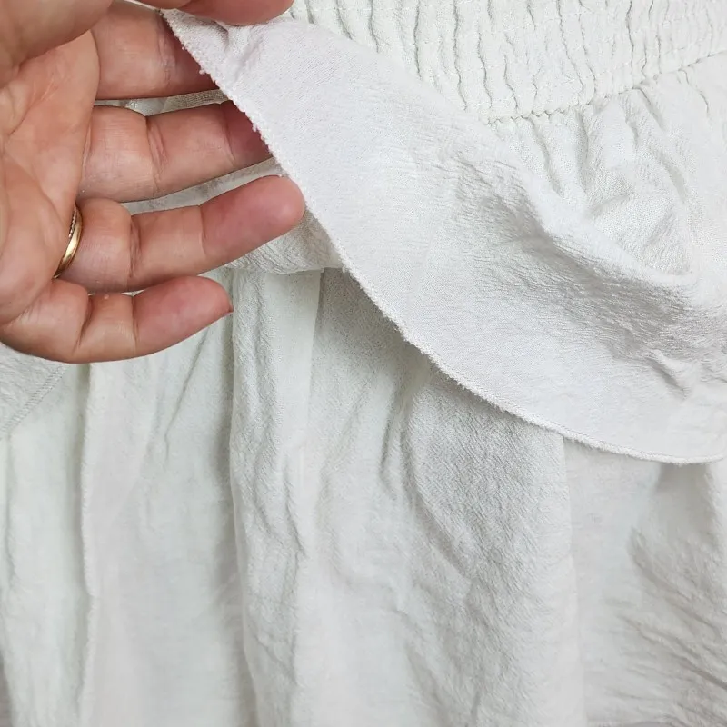 Saia Off White Babados Algodão Brechó Cós Lastex Elástico