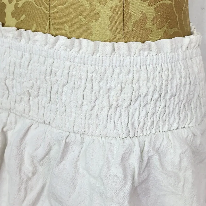 Saia Off White Babados Algodão Brechó Cós Lastex Elástico