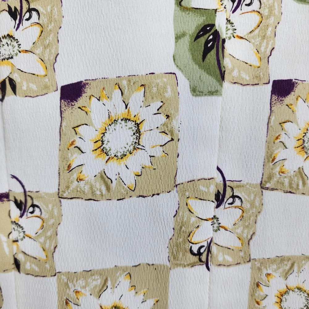 Blusa Vintage Anos 90 Floral Geométrica Off White Brechó