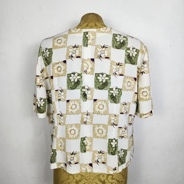 Blusa Vintage Anos 90 Floral Geométrica Off White Brechó