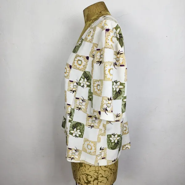 Blusa Vintage Anos 90 Floral Geométrica Off White Brechó
