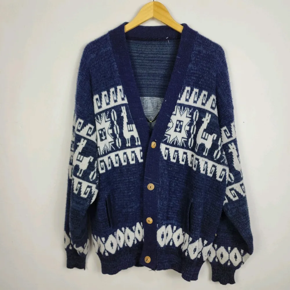 Cardigan Tricô Vintage Anos 90 Brechó Unissex G Estampa