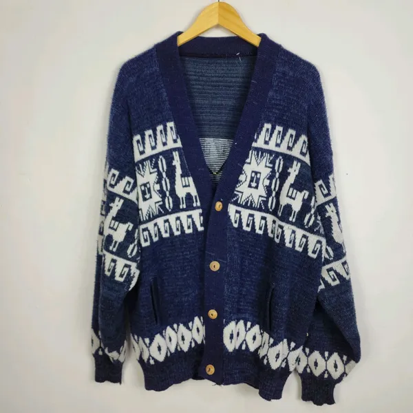 Cardigan Tricô Vintage Anos 90 Brechó Unissex G Estampa
