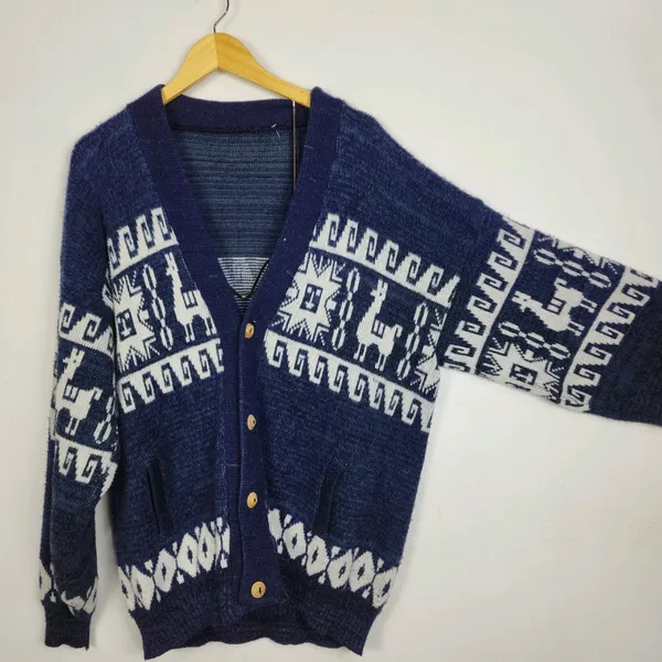 Cardigan Tricô Vintage Anos 90 Brechó Unissex G Estampa