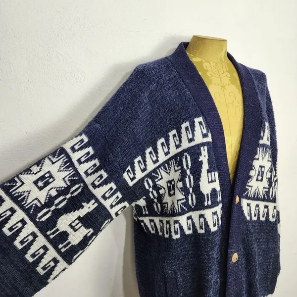 Cardigan Tricô Vintage Anos 90 Brechó Unissex G Estampa