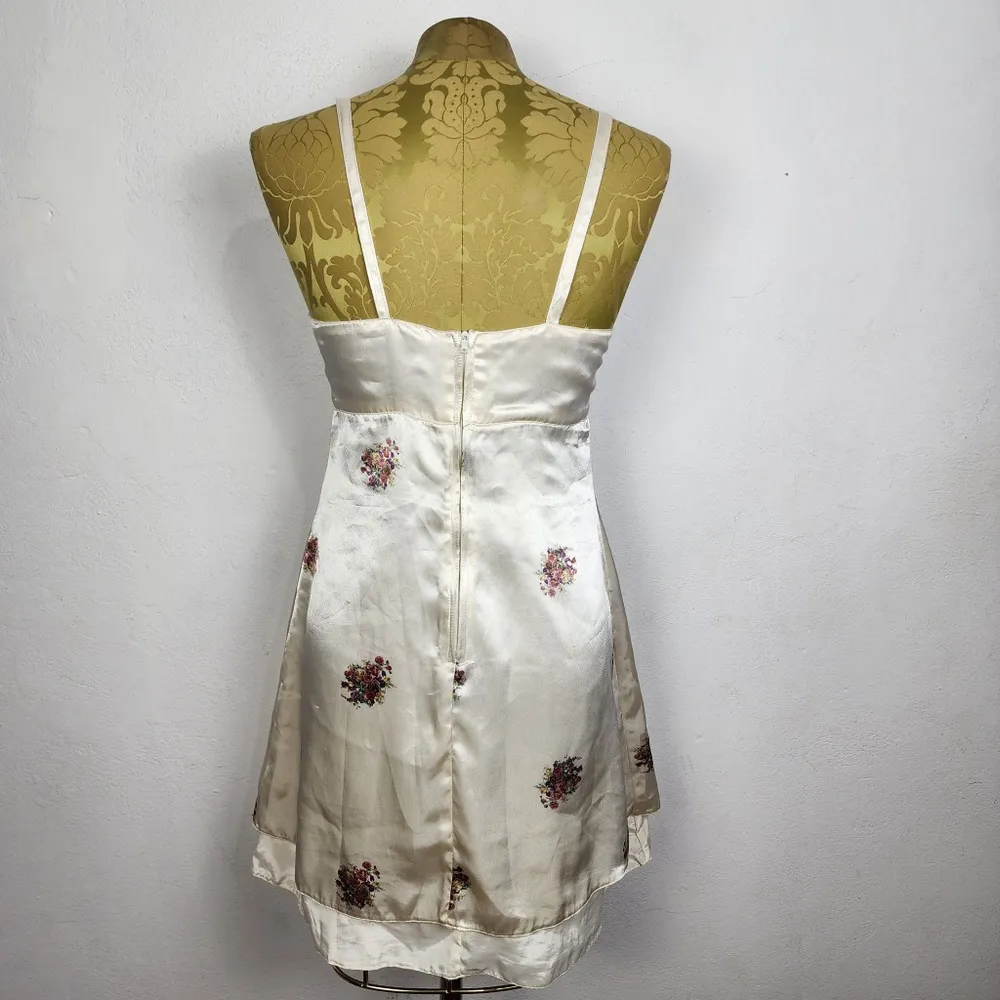 Vestido Brechó Vintage Anos 90 Acetinado Pérola Floral
