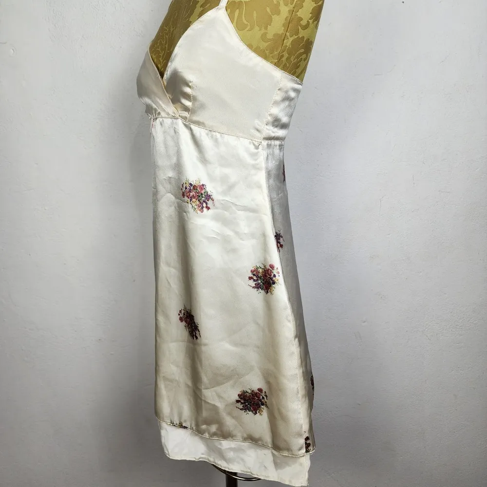 Vestido Brechó Vintage Anos 90 Acetinado Pérola Floral