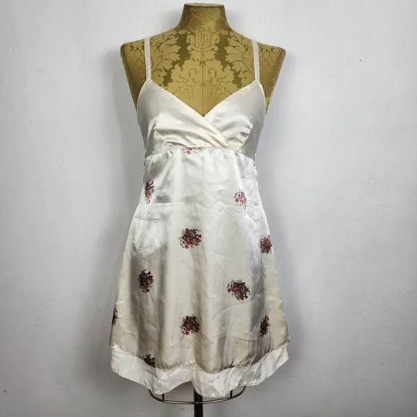 Vestido Brechó Vintage Anos 90 Acetinado Pérola Floral