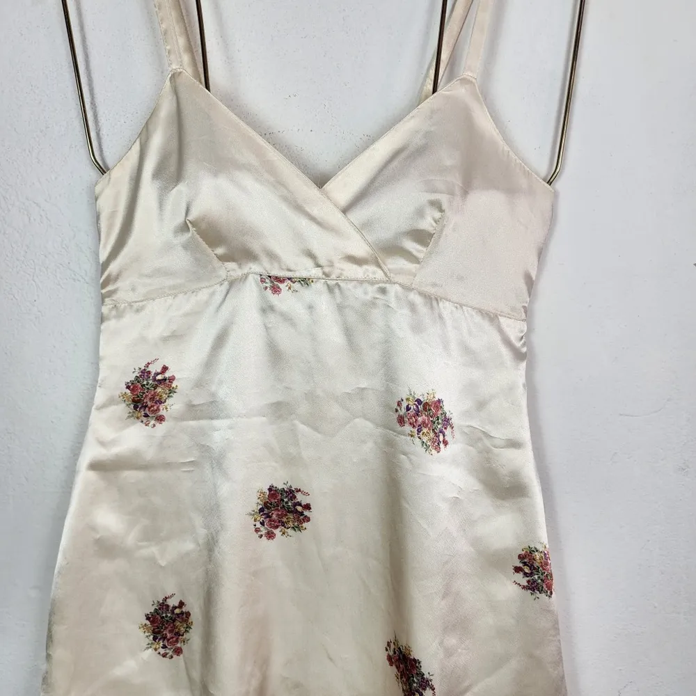 Vestido Brechó Vintage Anos 90 Acetinado Pérola Floral