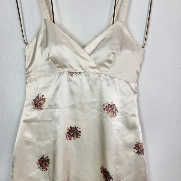 Vestido Brechó Vintage Anos 90 Acetinado Pérola Floral