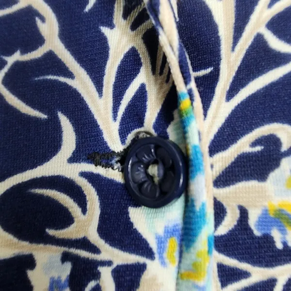 Camisa Vintage Anos 70 Brechó Floral Azul Marinho Poliéster