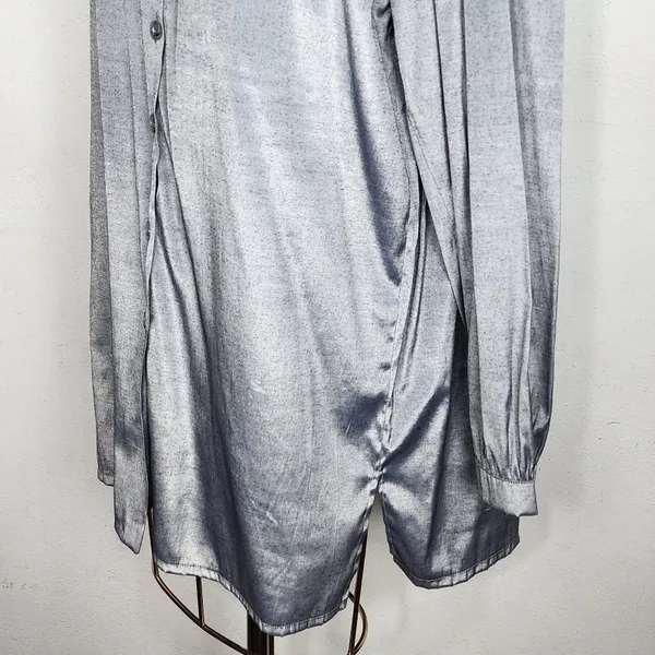 Camisa Feminina Brechó Anos 80 Prata Metalizada Viscose
