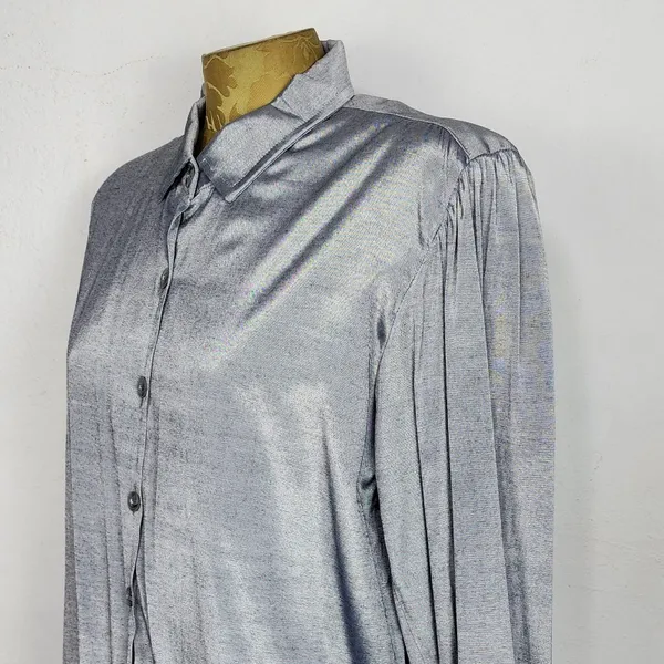 Camisa Feminina Brechó Anos 80 Prata Metalizada Viscose
