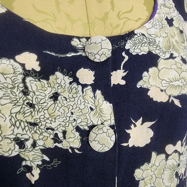 Vestido Brechó Vintage Anos 70 Floral Preto Midi Tamanho 46