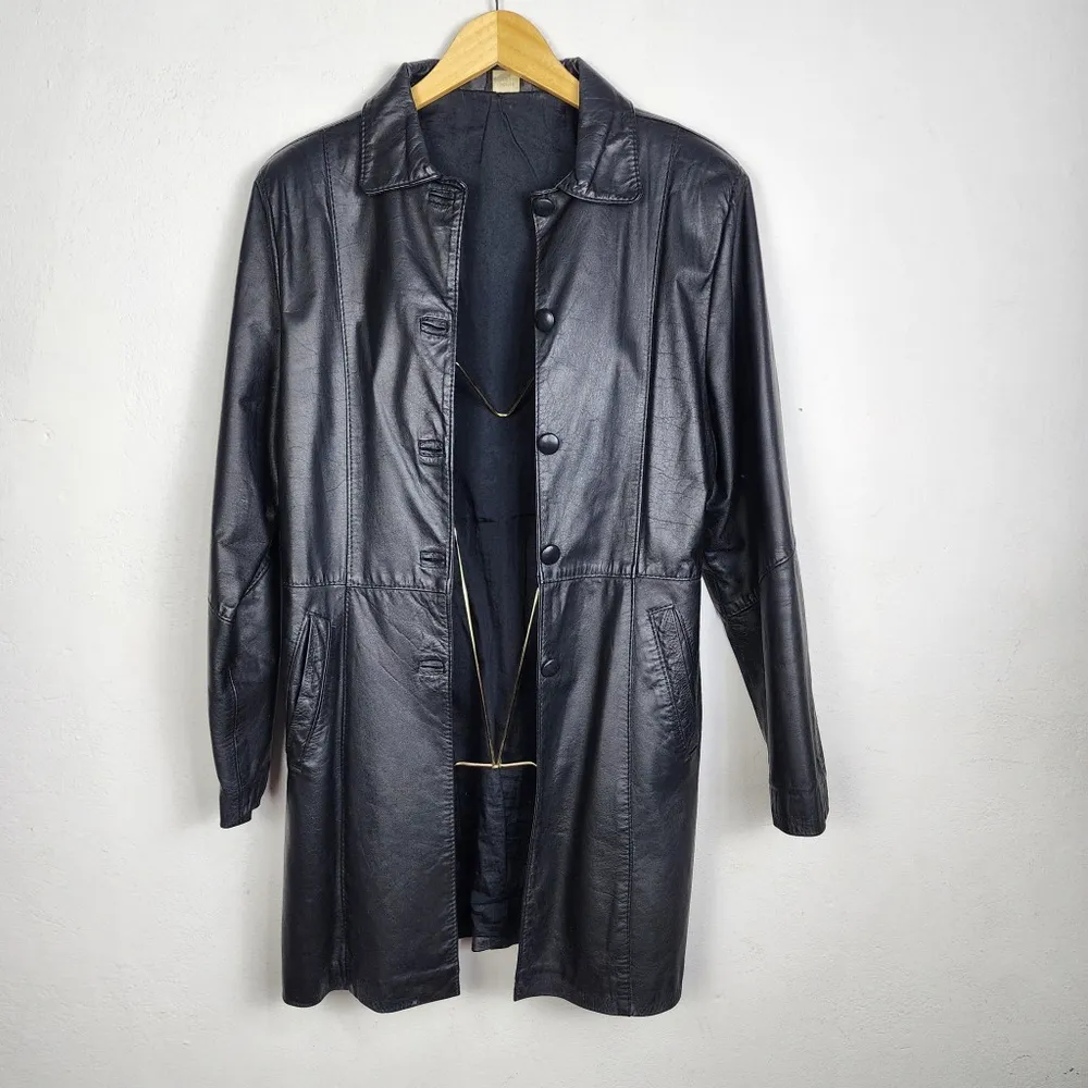 Sobretudo Couro Vintage Anos 90 Feminino Brechó Preto