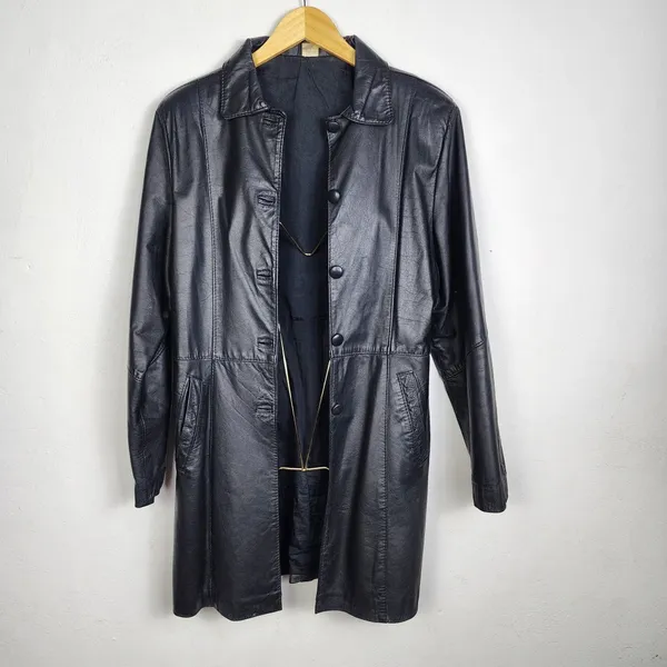 Sobretudo Couro Vintage Anos 90 Feminino Brechó Preto
