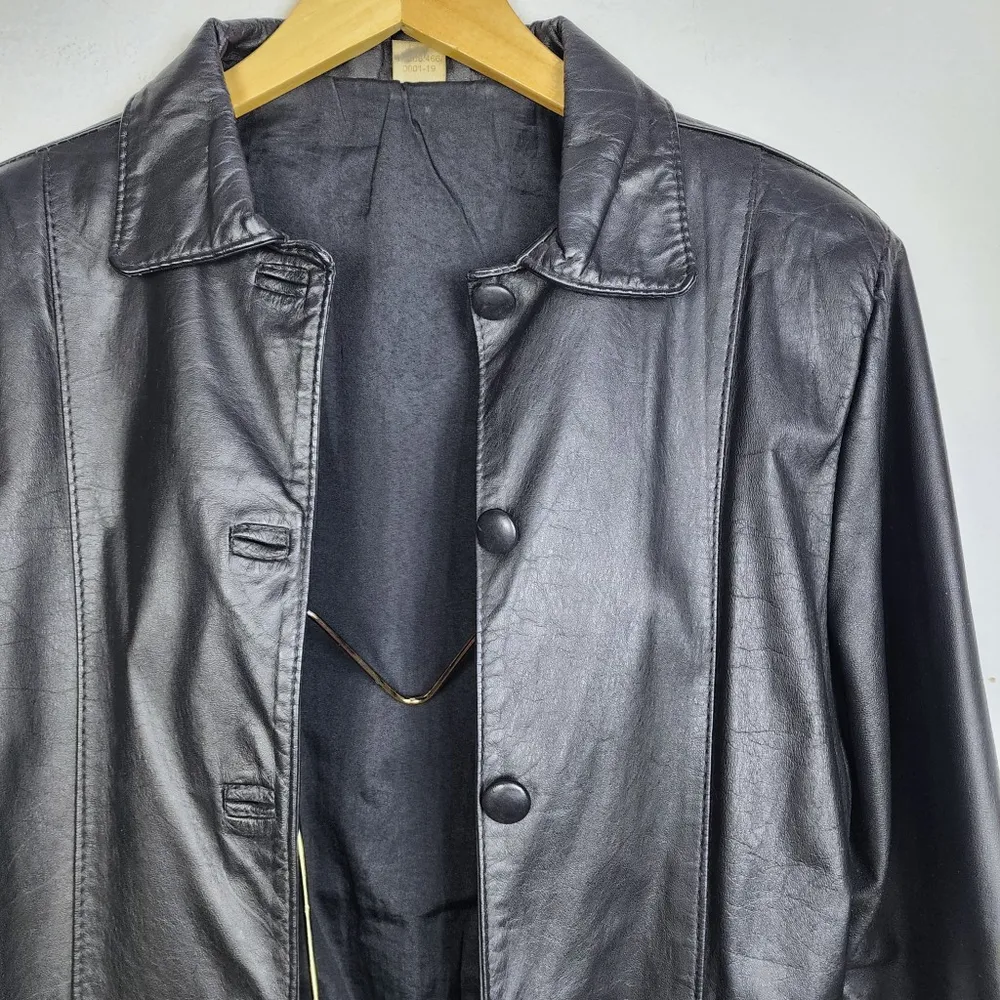 Sobretudo Couro Vintage Anos 90 Feminino Brechó Preto