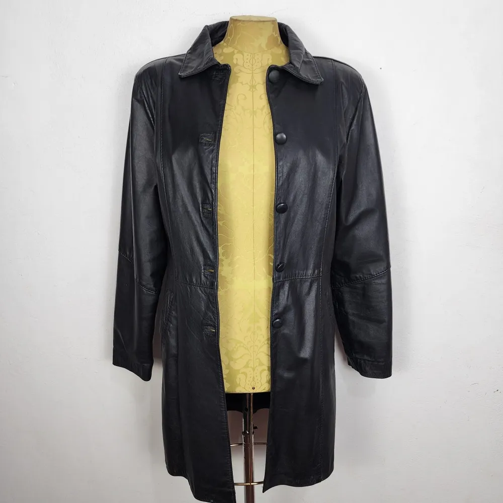 Sobretudo Couro Vintage Anos 90 Feminino Brechó Preto