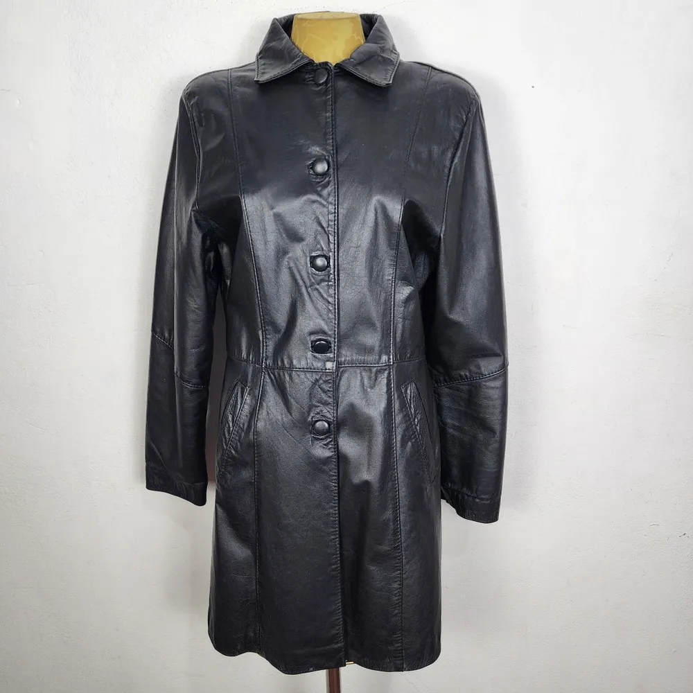 Sobretudo Couro Vintage Anos 90 Feminino Brechó Preto