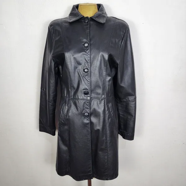 Sobretudo Couro Vintage Anos 90 Feminino Brechó Preto