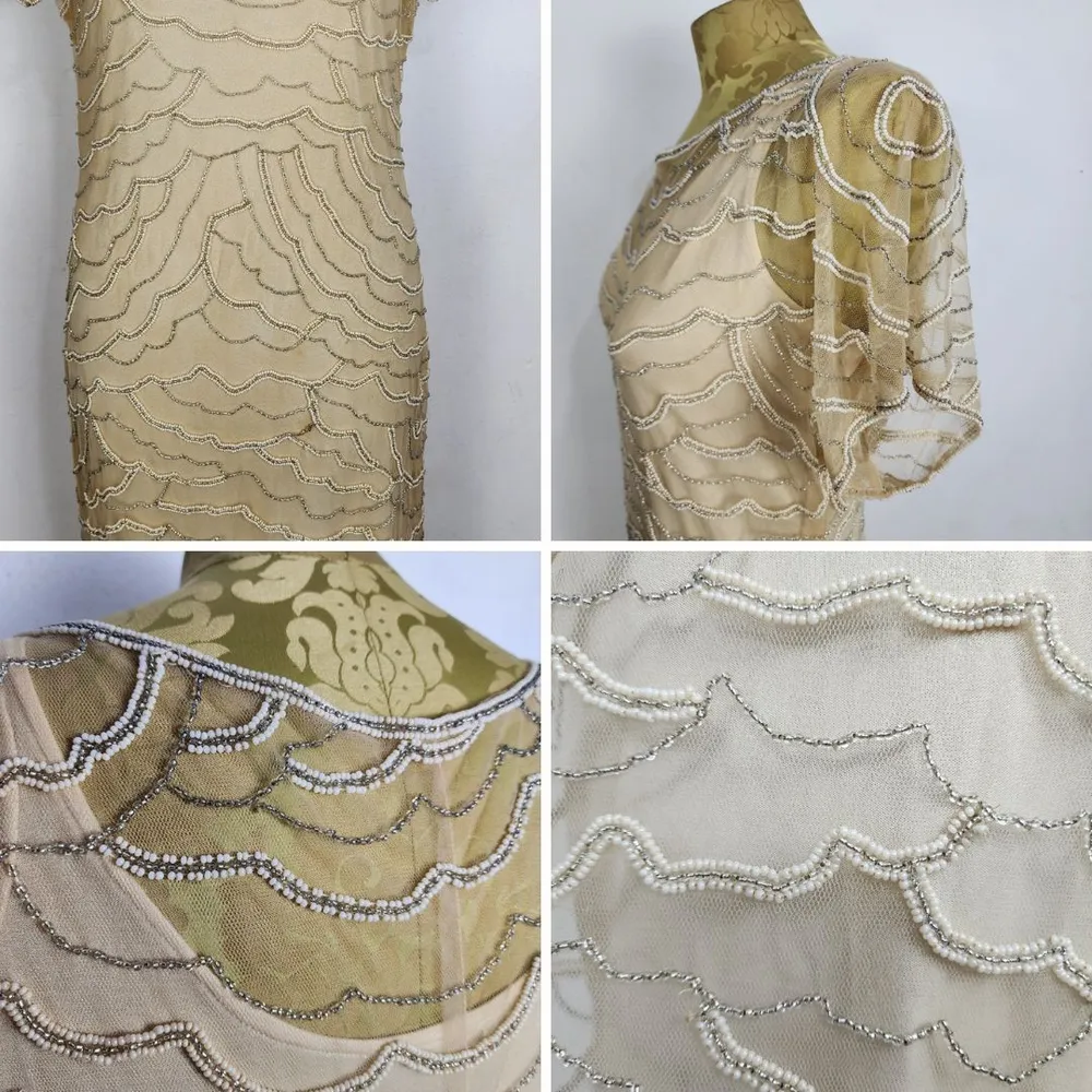 Vestido Vintage Bordado Em Miçangas Tule Artesanal Festa