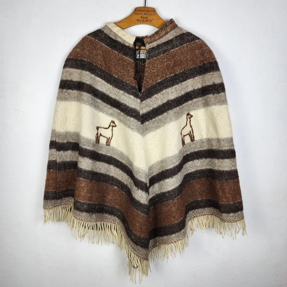 Poncho Artesanal Argentino Lã Lhama Alpaca Merino Vintage