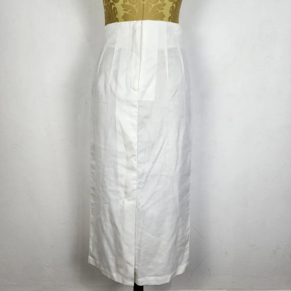Saia Vintage Linho Viscose Off White Cintura Alta Anos 90