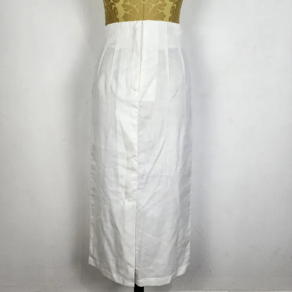 Saia Vintage Linho Viscose Off White Cintura Alta Anos 90