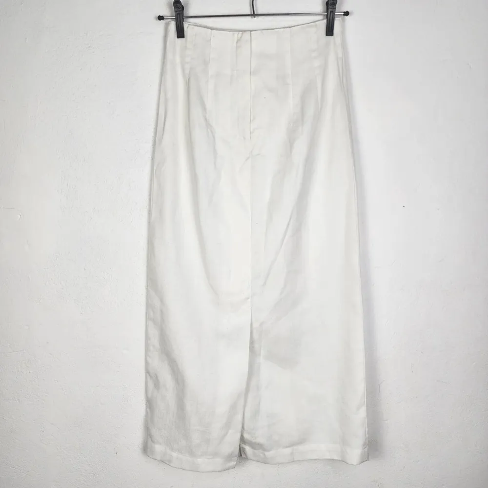 Saia Vintage Linho Viscose Off White Cintura Alta Anos 90