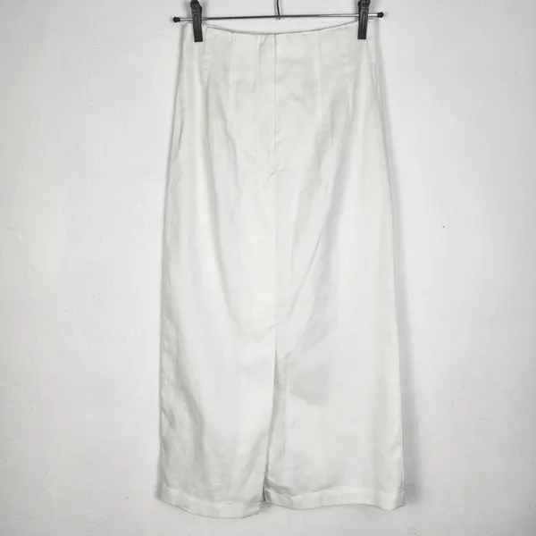 Saia Vintage Linho Viscose Off White Cintura Alta Anos 90