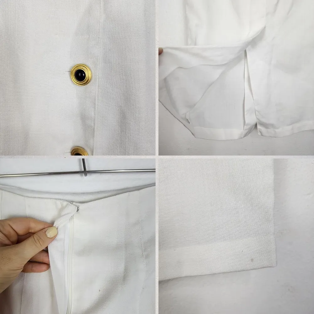 Saia Vintage Linho Viscose Off White Cintura Alta Anos 90