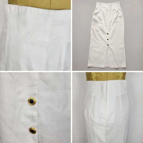 Saia Vintage Linho Viscose Off White Cintura Alta Anos 90