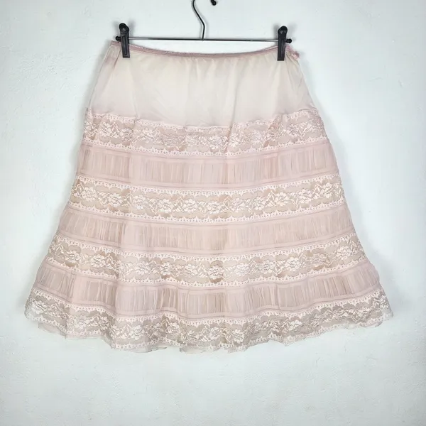 Anágua Vintage Nylon Rendada Rosa Anos 50 Rara Brechó