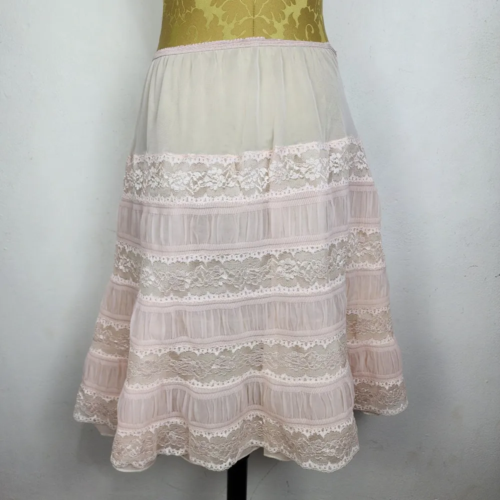 Anágua Vintage Nylon Rendada Rosa Anos 50 Rara Brechó
