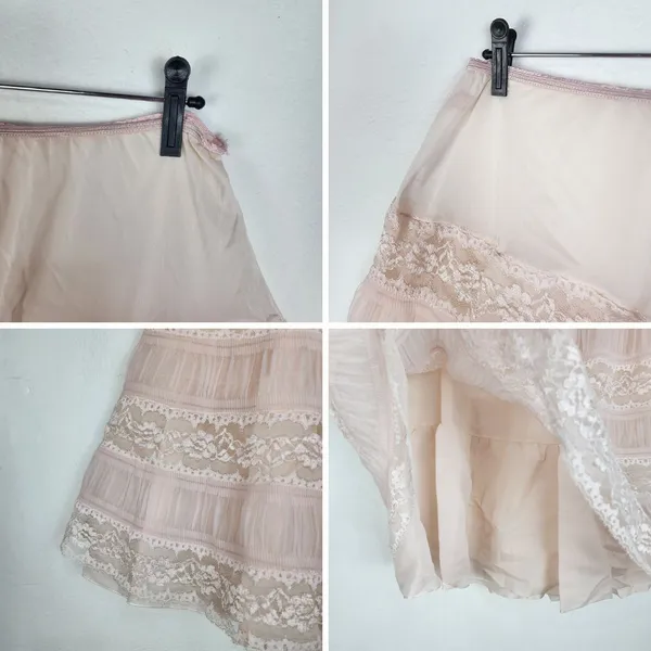 Anágua Vintage Nylon Rendada Rosa Anos 50 Rara Brechó