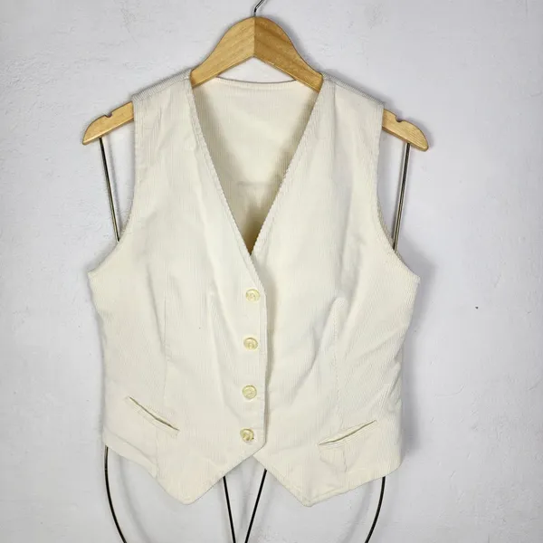 Colete Veludo Cotelê Creme Anos 80 Vintage Brechó