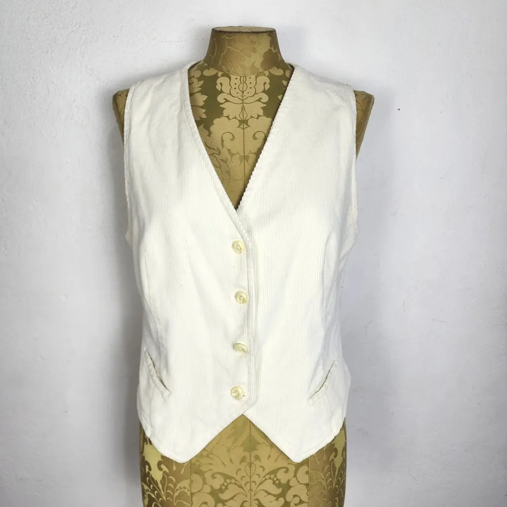 Colete Veludo Cotelê Creme Anos 80 Vintage Brechó