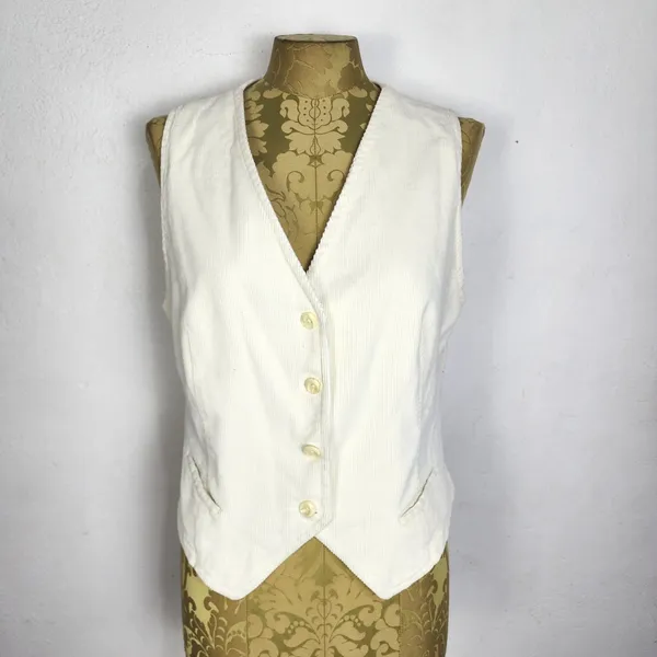Colete Veludo Cotelê Creme Anos 80 Vintage Brechó