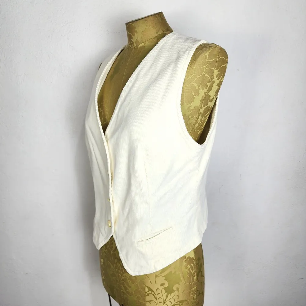 Colete Veludo Cotelê Creme Anos 80 Vintage Brechó