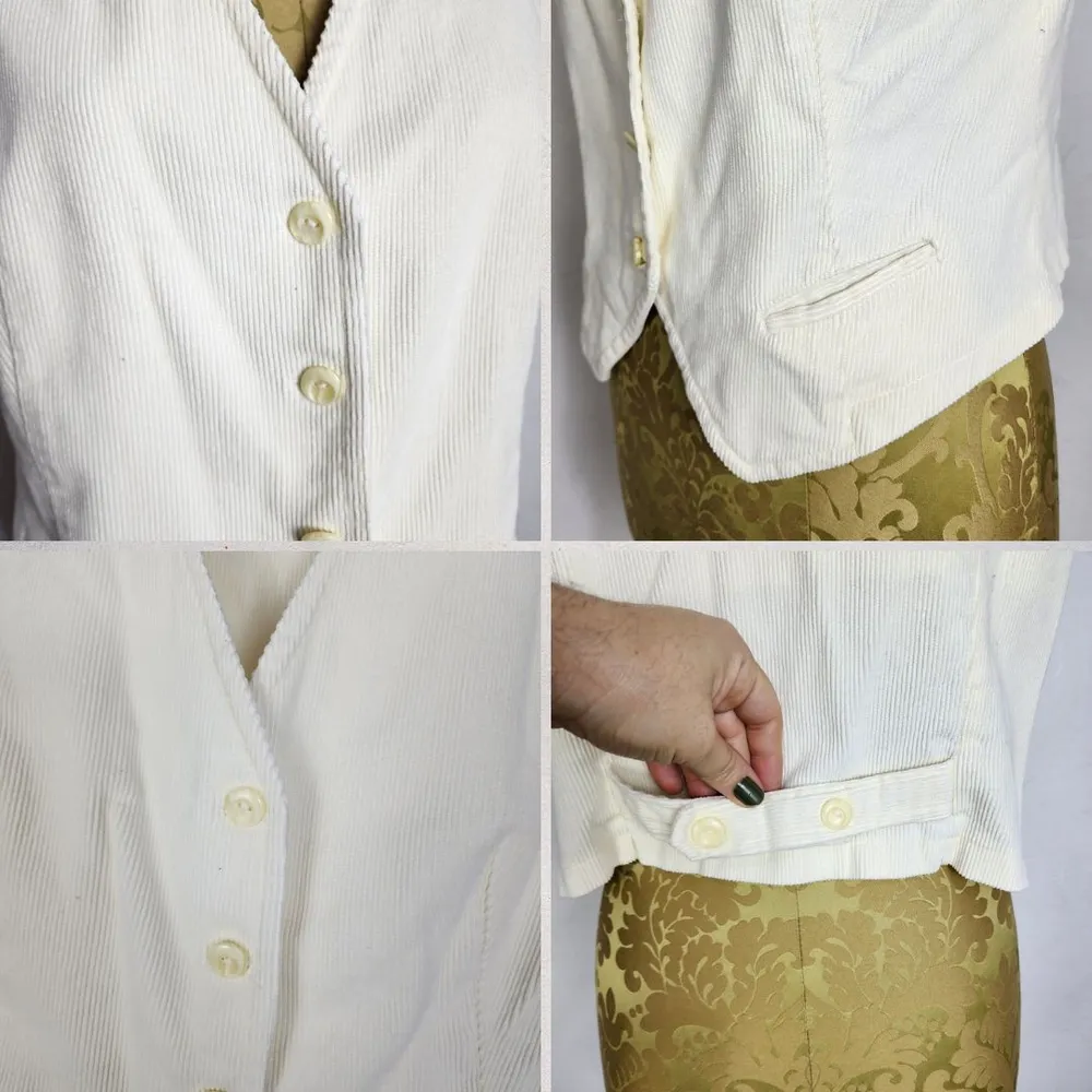 Colete Veludo Cotelê Creme Anos 80 Vintage Brechó