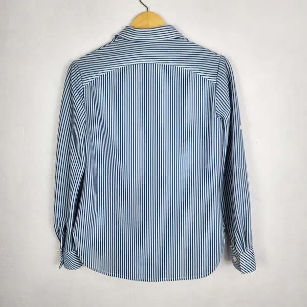 Camisa Vintage Anos 70 Listrada Azul Branca Unissex