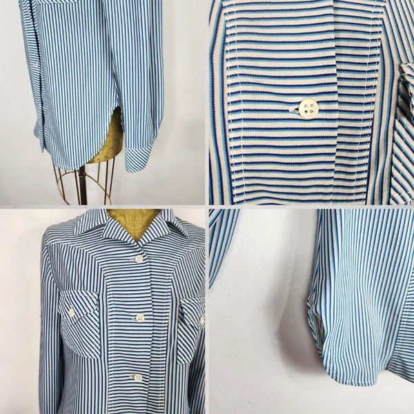 Camisa Vintage Anos 70 Listrada Azul Branca Unissex