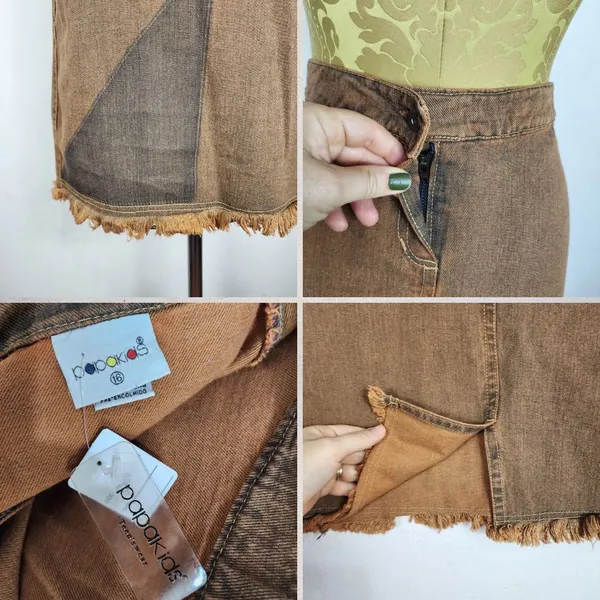 Saia Jeans Marrom Feminina Brechó Y2K Anos 2000 Geométrica