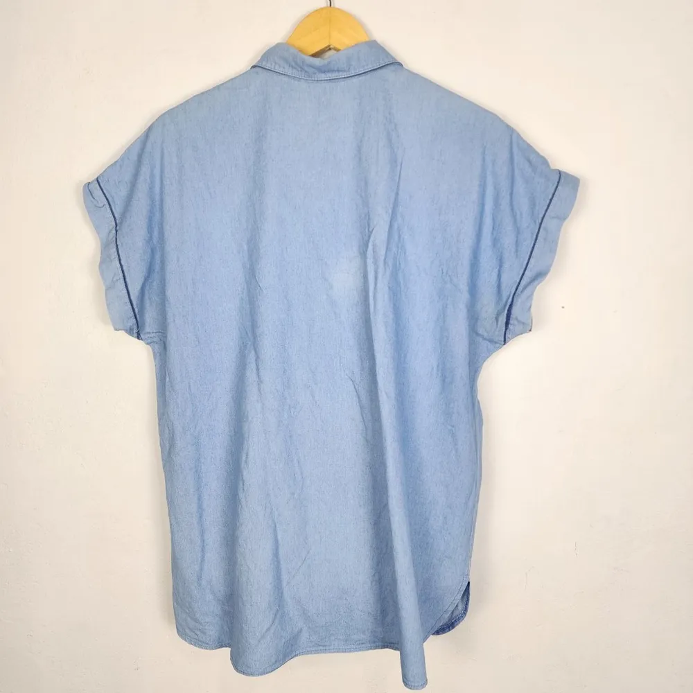 Camisa Feminina Vintage Anos 90 Azul Bordada Tamanho G