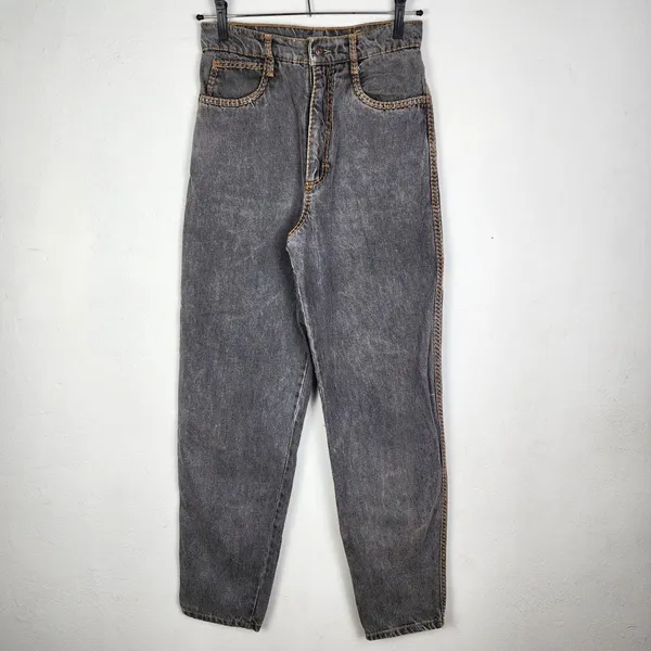 Calça Jeans Preta Lavada Vintage Anos 90 Cintura Alta