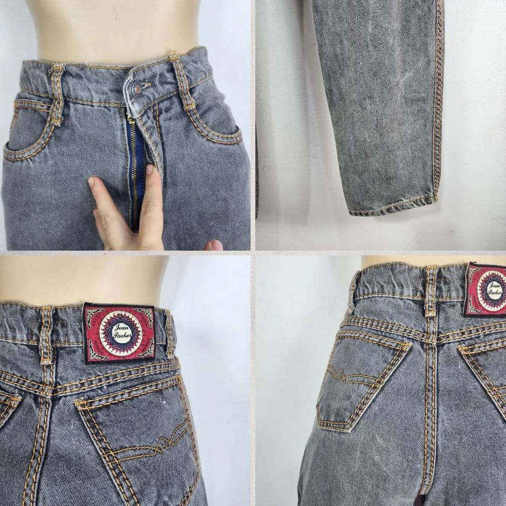 Calça Jeans Preta Lavada Vintage Anos 90 Cintura Alta
