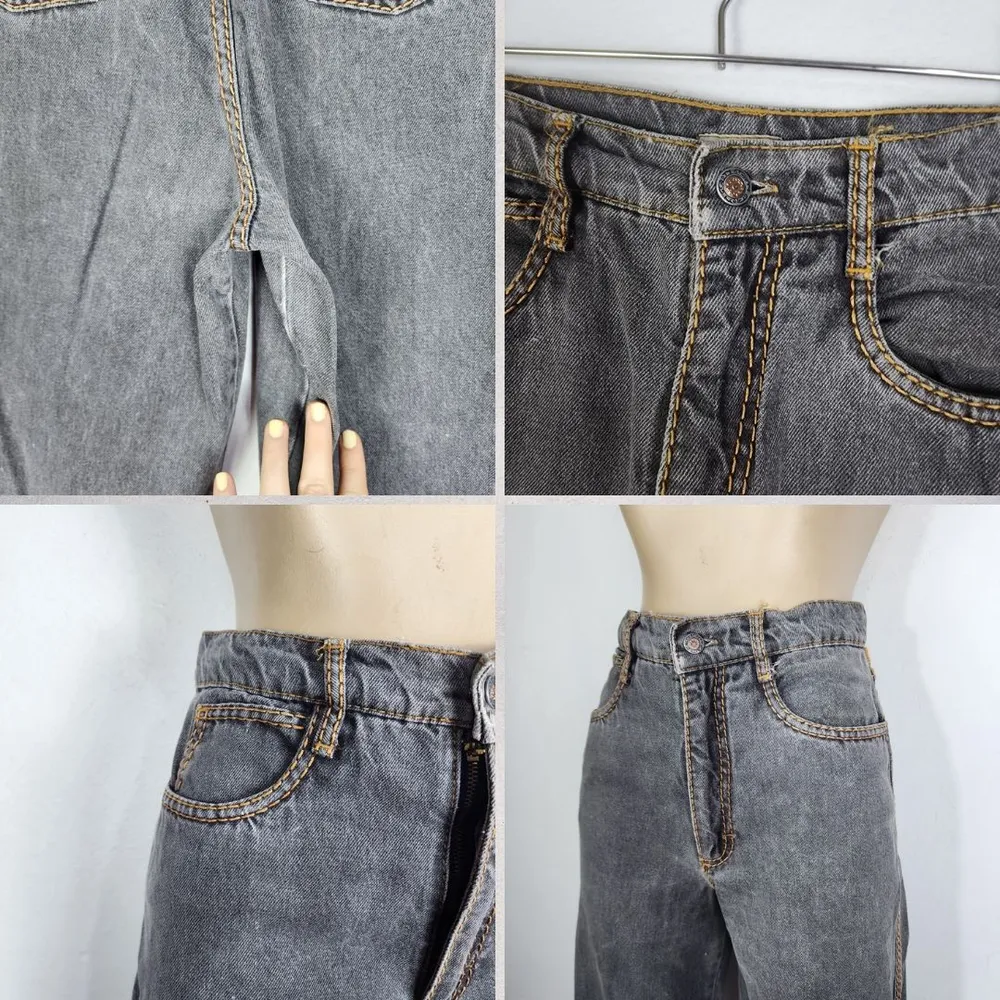 Calça Jeans Preta Lavada Vintage Anos 90 Cintura Alta